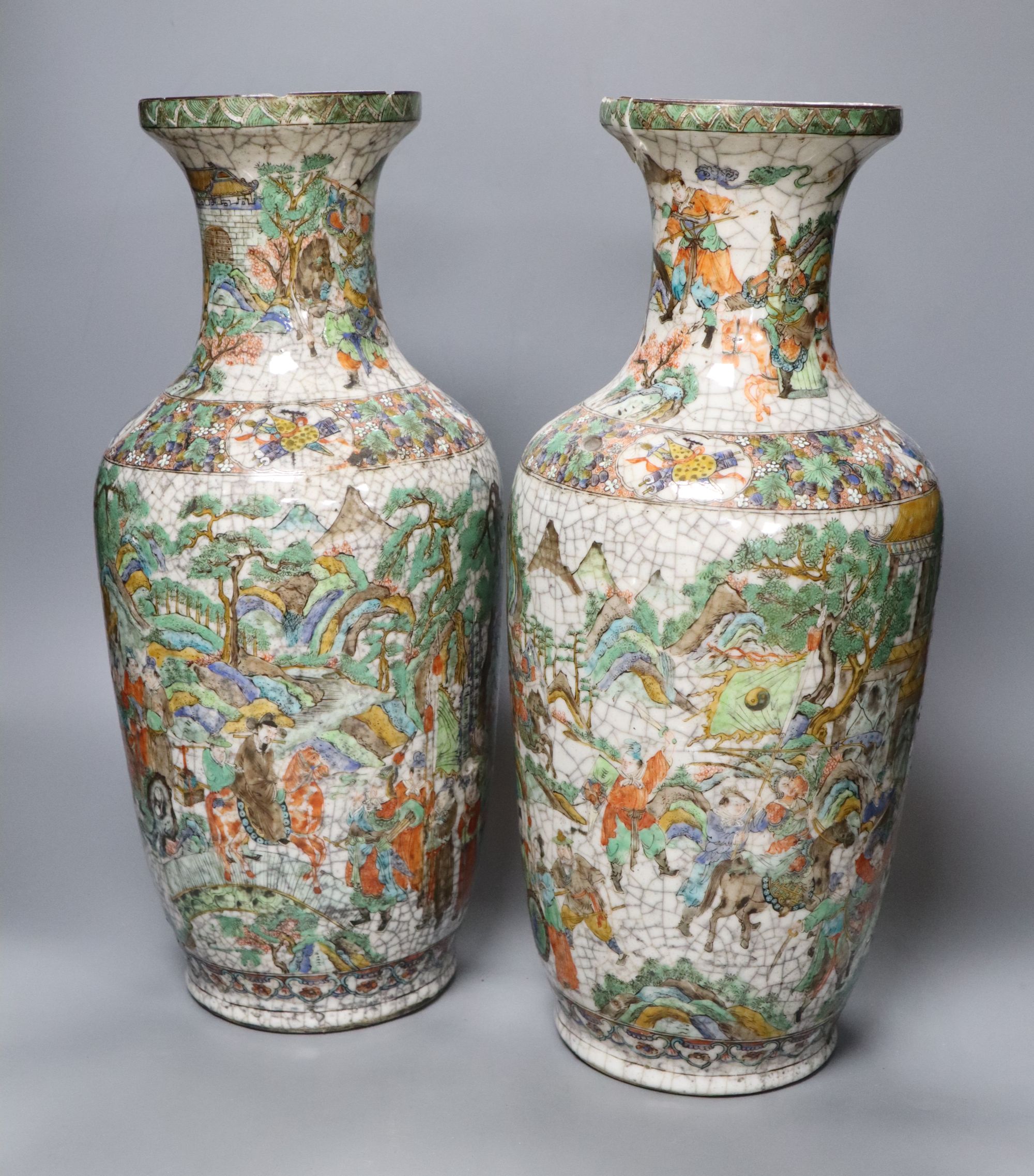 A pair of Chinese famille verte crackleware vases, height 44cm